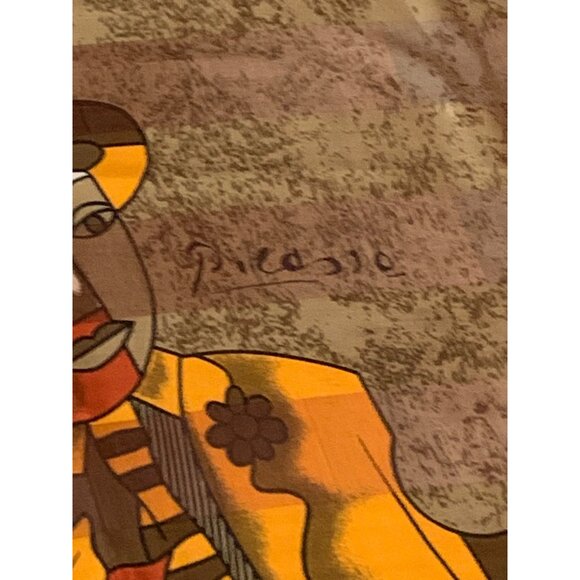 Large Abstract Picasso-Inspired Silk Scarf With Bold Colors & Geometric Patterns - Picture 3 of 8